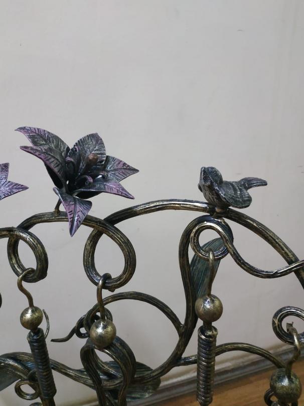 Кованый каминный набор с лилиями и птичкой